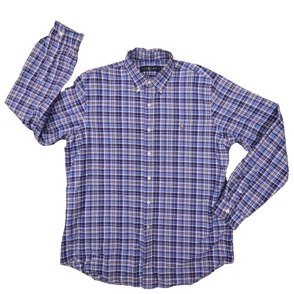 Ralph Lauren Men's‎ Blue Plaid Oxford Button Up Shirt size Large - Picture 1 of 8
